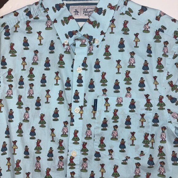 Men's Penguin By Munsingwear Hawaiian Aloha SSBD Wahine Dancing Hula Girls Small - Picture 5 of 11